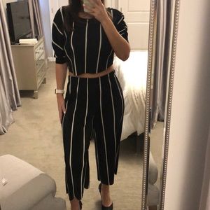 Zara stripped baggy pants and crop top.